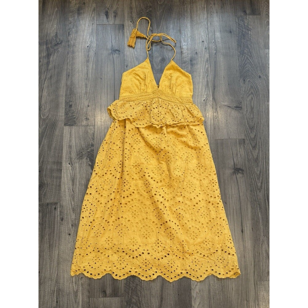 Moon River Mustard Yellow Eyelet Midi Dress - Picture 3 of 7
